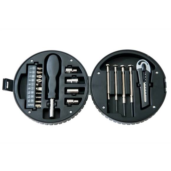 NEW CREATIVE GIFTS INTERNATIONAL 20 piece tool set in tire in black - Picture 3 of 3